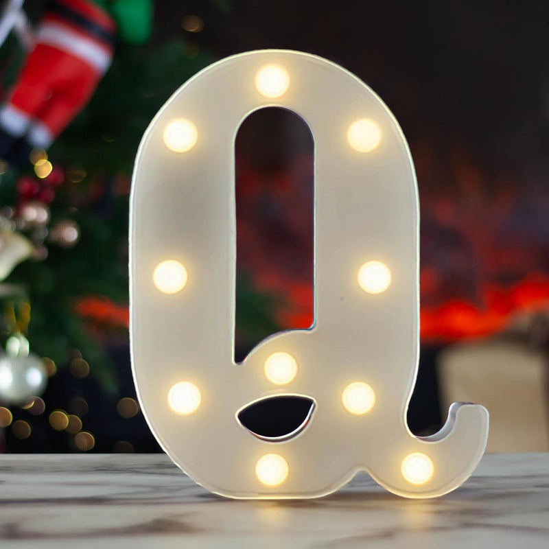 SKYPHAROS LED Marquee Letters, White 26 Alphabet Light Up Letters, Battery Powered LED Letter Lights for Birthday Party, Christmas Night, Home, Bar, Graduation, Wedding Decoration(Q) - Image 1
